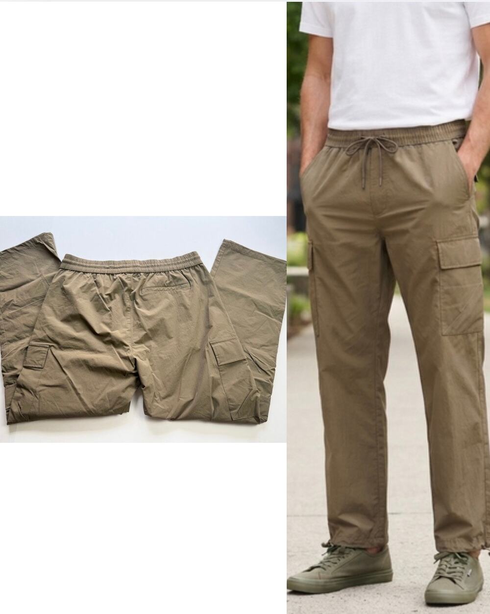 PacSun Men's Olive Straight Cargo Pants Size L Nylon Stretch
